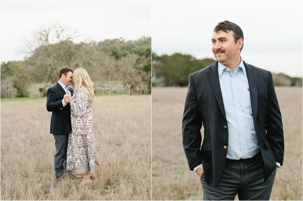Bride and Groom dancing in an open field in San Antonio.