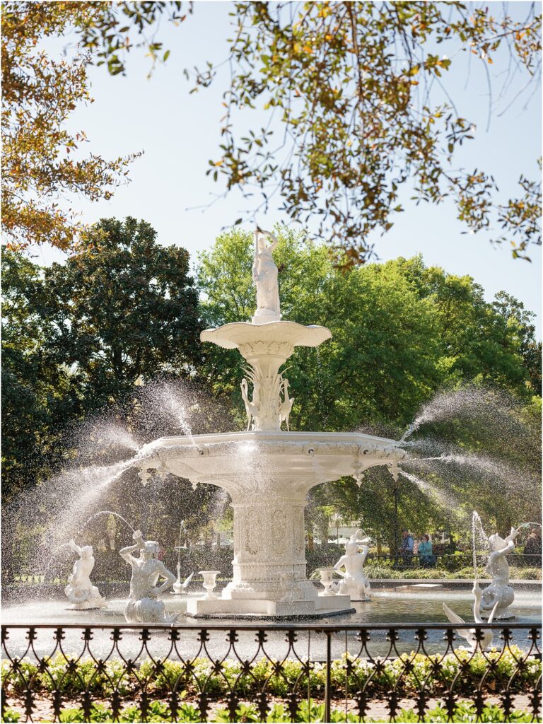 The famous Forsyth Park Fountain in Savannah Georgia.