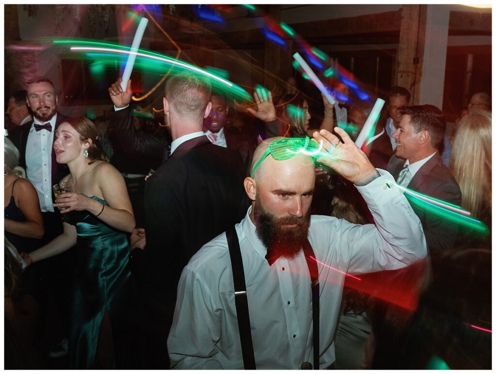 Guests join the bride and groom for an epic dance party