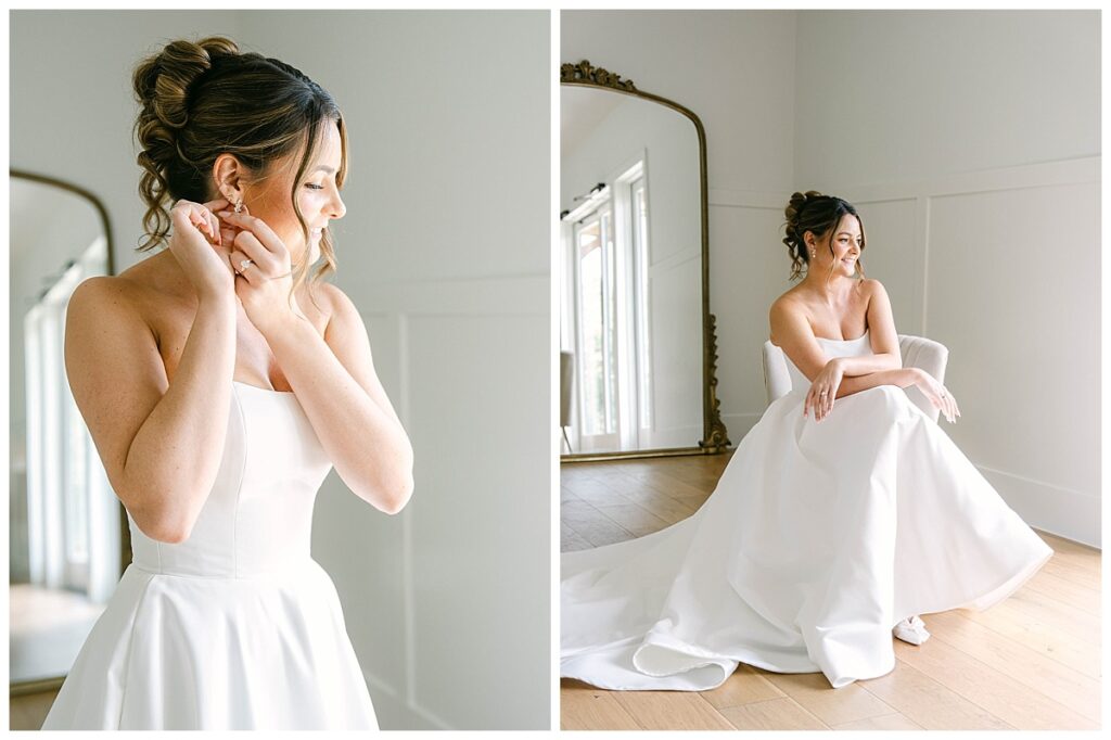 Bride getting ready in the beautifully lit bridal suite at The Preserve at Canyon Lake.