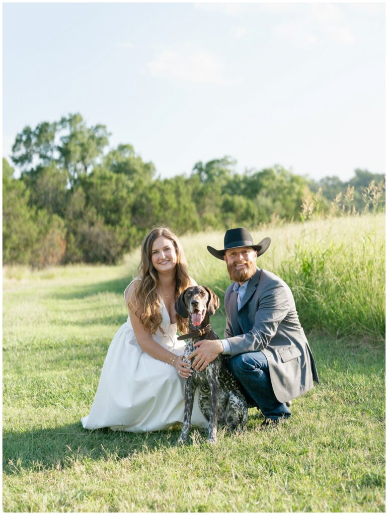 Pet-friendly engagement photos of Caroline, Nathan, and their dog Hazel at Garey Park Georgetown Texas by Georgetown engagement photographer